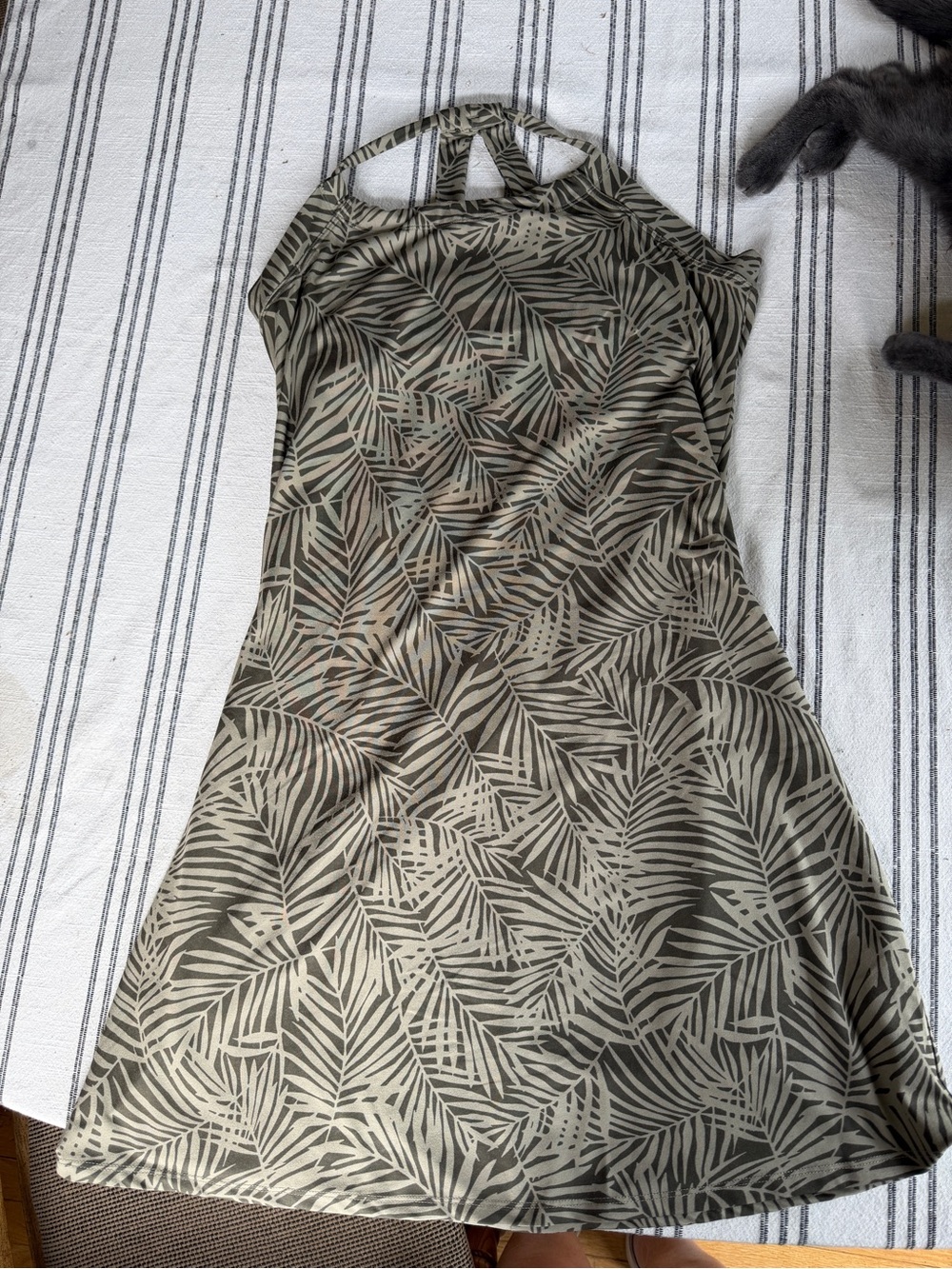 Eddie Bauer Olive Green Palm-Print Halter Mini Dress